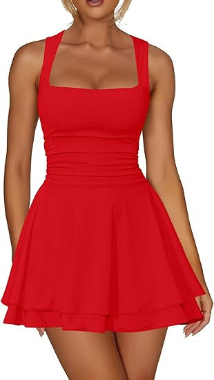 Damen sportliches Kleid mit Raffungen und weit schwingendem Rock Drune