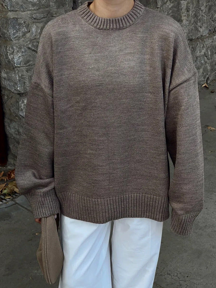 Damen Oversize-Feinstrickpullover mit Rundhalsausschnitt & verlängerten Manschetten Drune