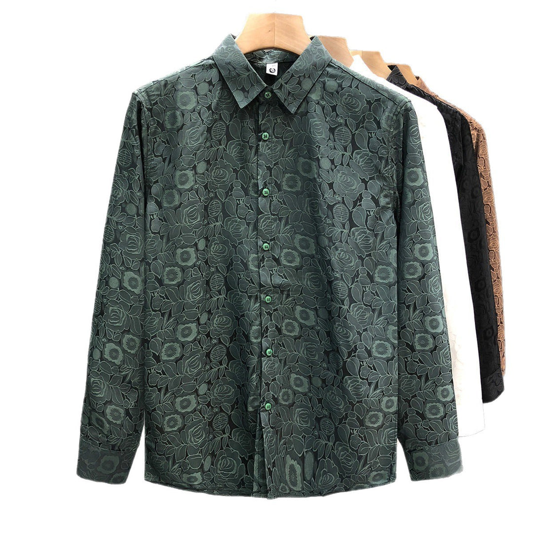 Herren Langärmeliges Jacquard-Hemd mit feinem Blumenrelief und Kentkragen Drune