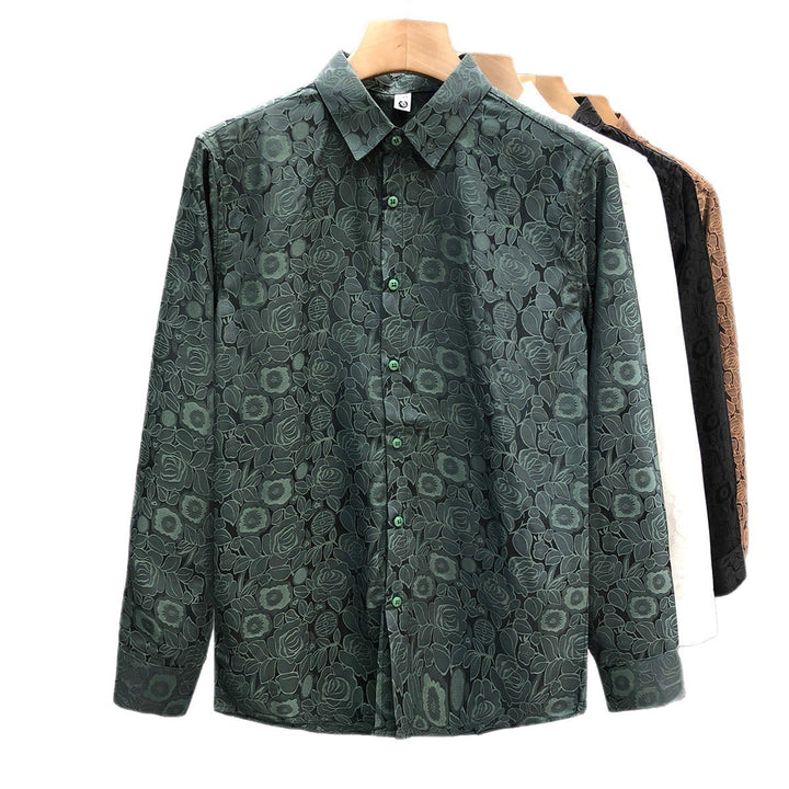 Herren Langärmeliges Jacquard-Hemd mit feinem Blumenrelief und Kentkragen Drune