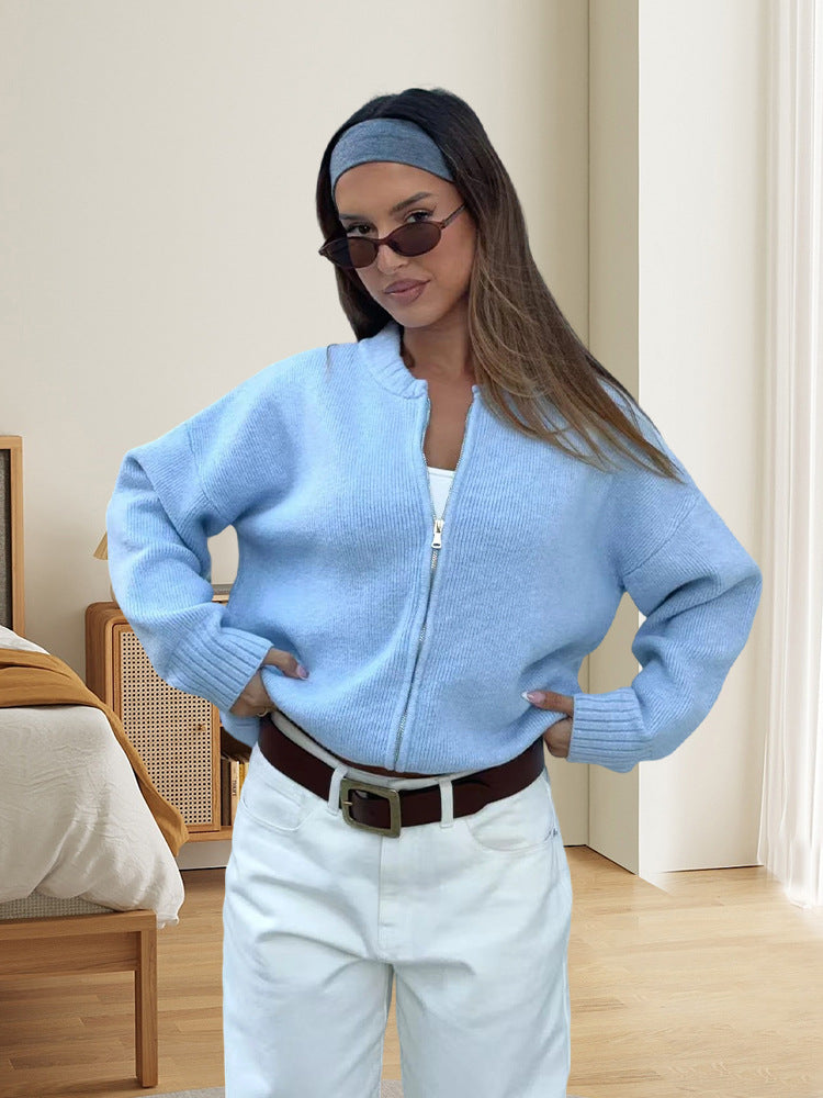 Damen Strickjacke mit kurzem Schnitt und sportlichem Reißverschluss Drune