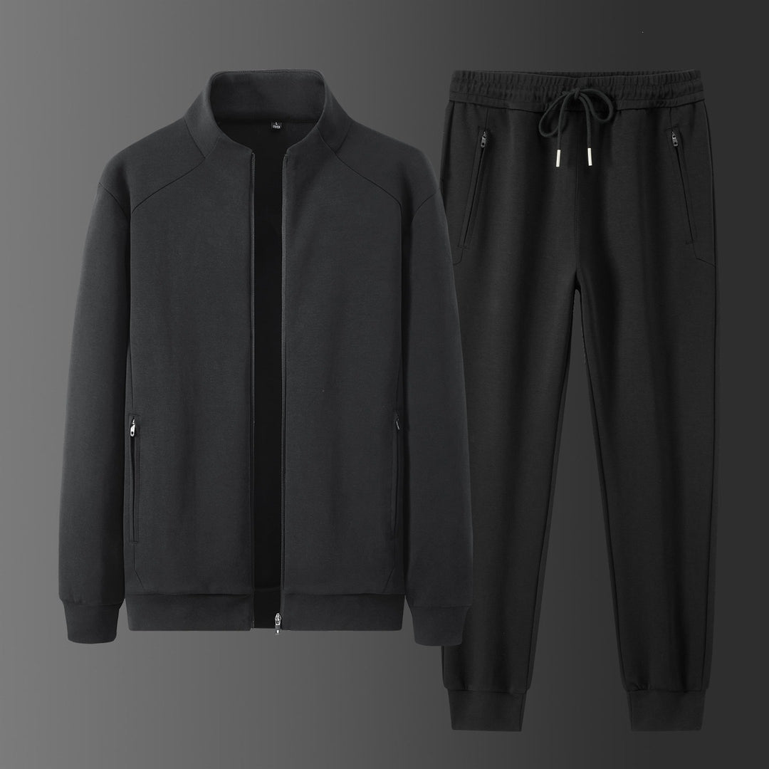 Herren Zweiteiliges minimalistisches Jogging‑Set mit Stehkragen, Zwei-Wege‑Reißverschluss & Reißverschlusstaschen Drune