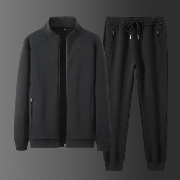 Herren Zweiteiliges minimalistisches Jogging‑Set mit Stehkragen, Zwei-Wege‑Reißverschluss & Reißverschlusstaschen Drune