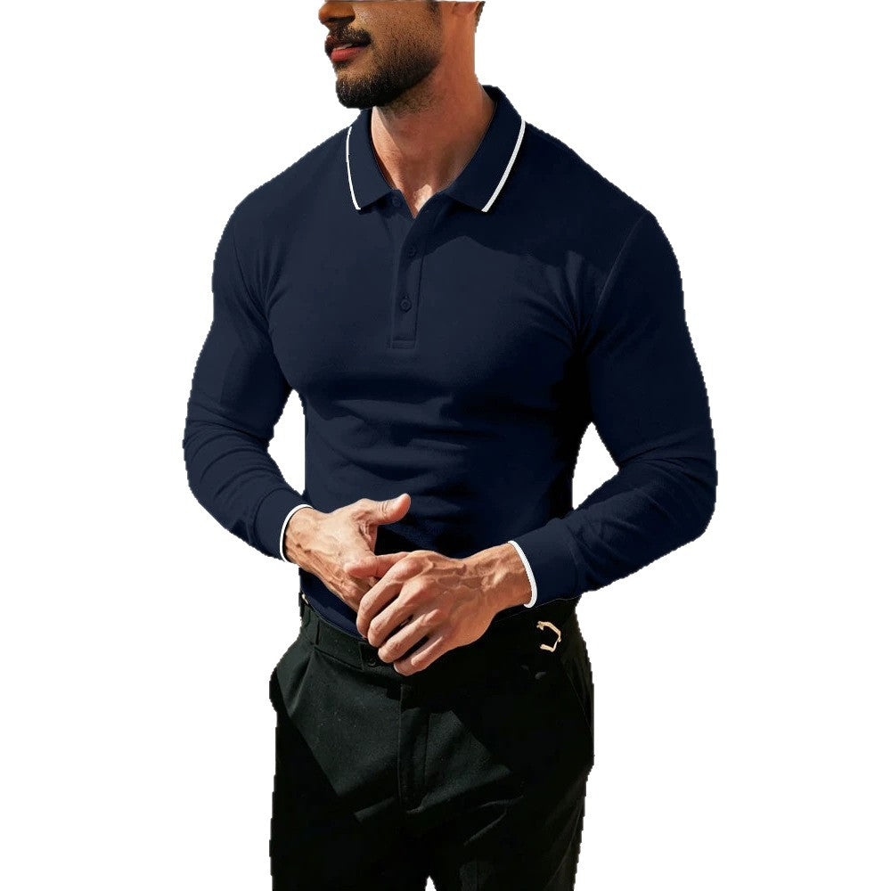 Herren Langärmeliges Funktions-Poloshirt mit Piquéstruktur und Kontrastkragen Drune