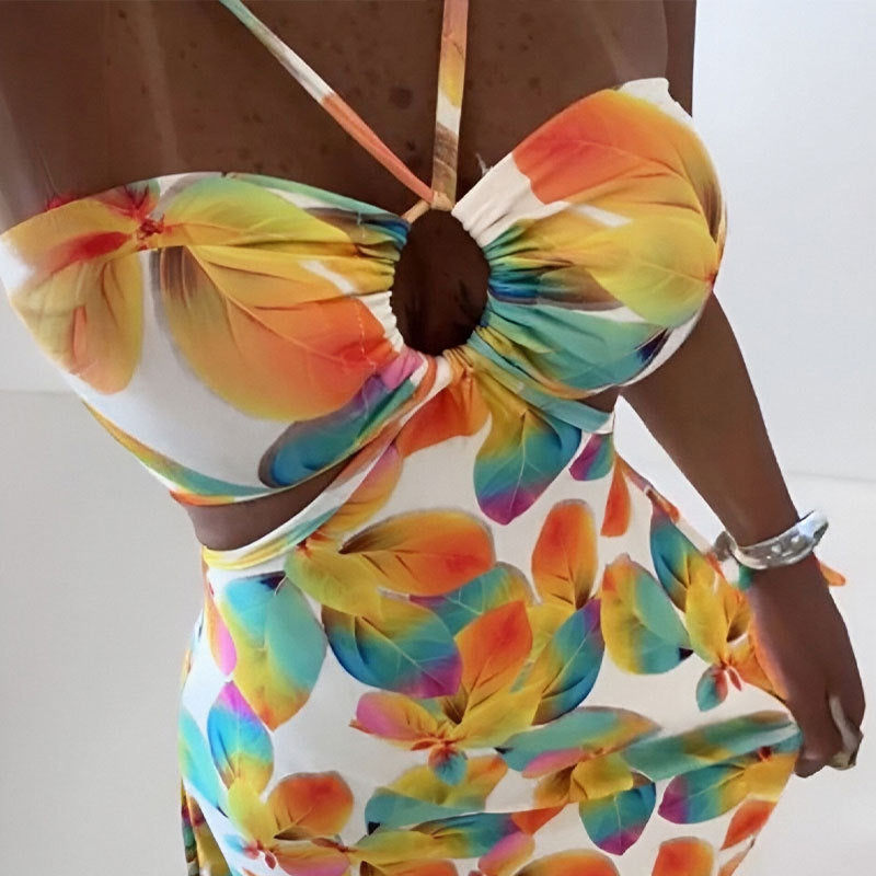 Damen Cut-Out Sommerkleid mit floralem Design und verspieltem Ausschnitt Drune