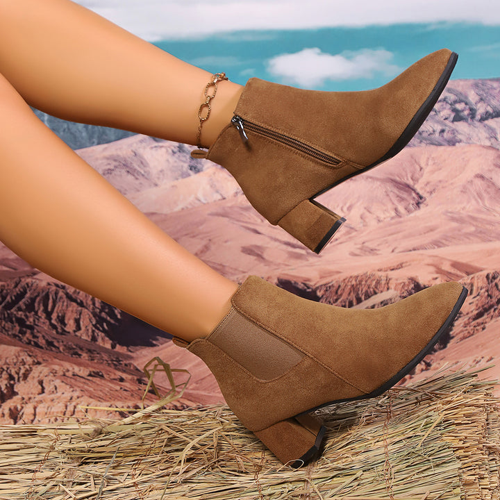 Damen Elegante Kurzstiefeletten mit Blockabsatz Drune
