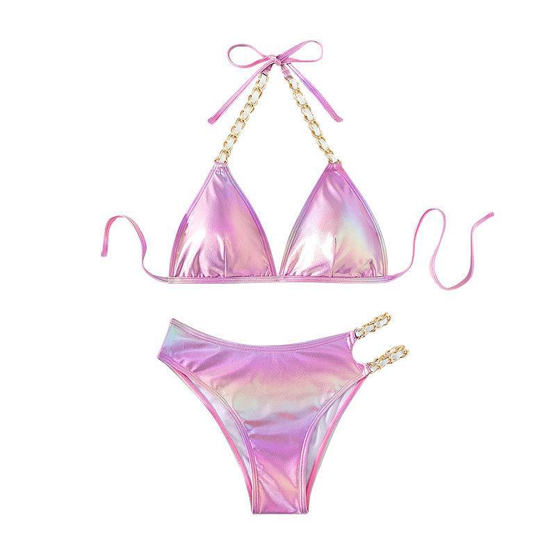 Damen Triangel-Bikini mit goldfarbenen Kettenakzenten Drune