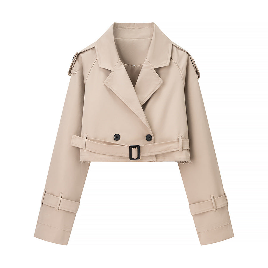Damen Trendige cropped Trenchjacke mit doppeltem Knopfverschluss Drune