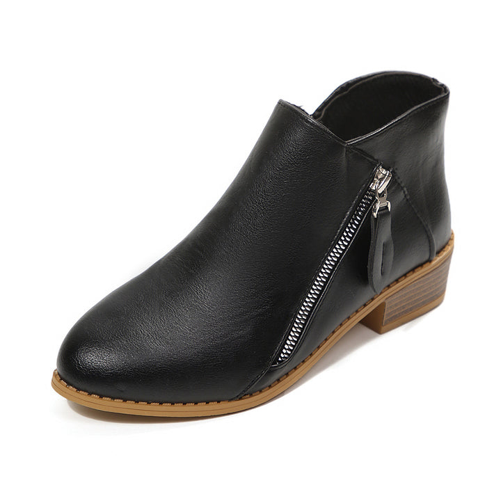 Damen Kurzschaftstiefelette mit seitlichem Reißverschluss und niedrigem Blockabsatz Drune