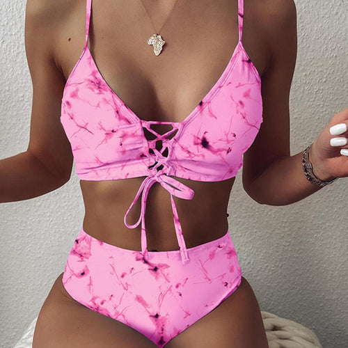 Damen Hochtailliertes Bikini-Set mit verstellbaren Schnürdetails Drune
