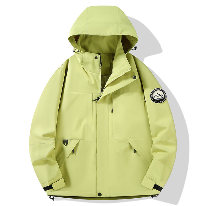 Damen wasserdichte Hardshell-Outdoorjacke mit Kapuze und Multifunktionstaschen Drune