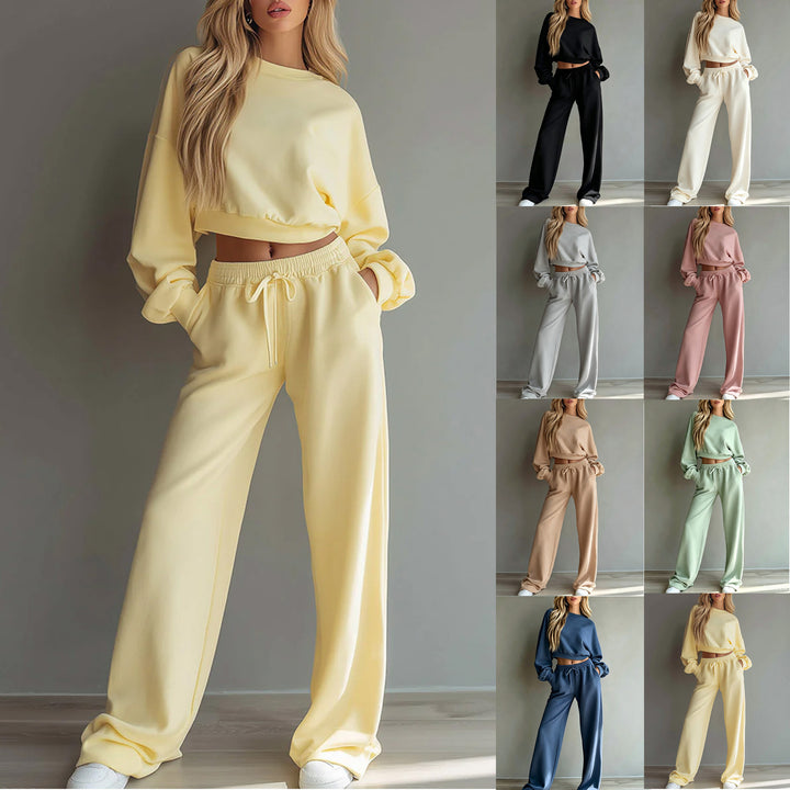 Damen Weiches Lounge-Set mit kurzem Sweatshirt und weiter Jogginghose Drune