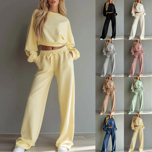Damen Weiches Lounge-Set mit kurzem Sweatshirt und weiter Jogginghose Drune