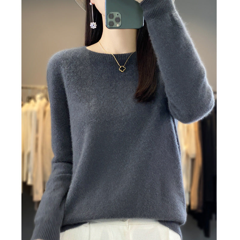 Damen Kuscheliger Midweight Rundhals-Pullover aus Angora-Blend mit feinem Flor und schmalem Bündchen Drune