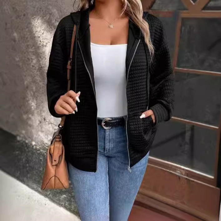 Damen lockere Kapuzenjacke mit strukturierter Waffeloberfläche und praktischen Taschen Drune
