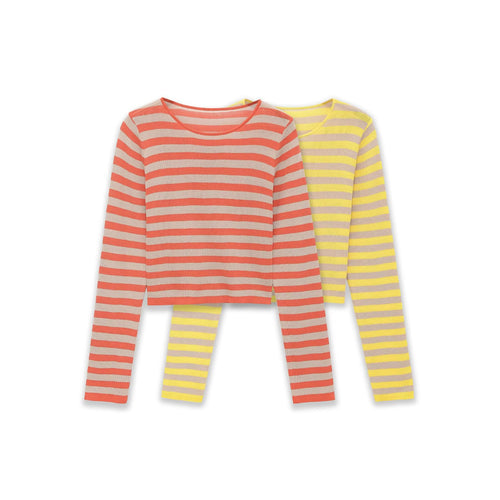 Damen Gestreifter Cropped Feinstrickpullover mit Rundhalsausschnitt Drune