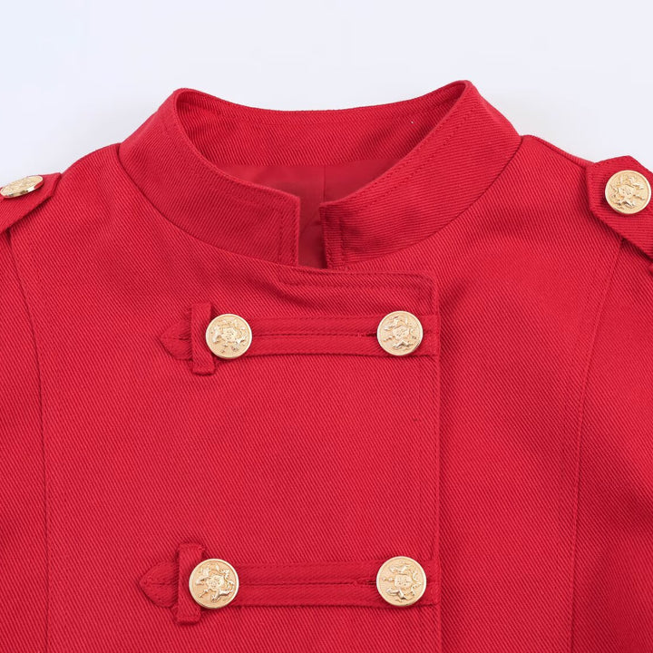 Damen Kurz geschnittene Militärjacke mit Stehkragen und Zierknopfleiste Drune