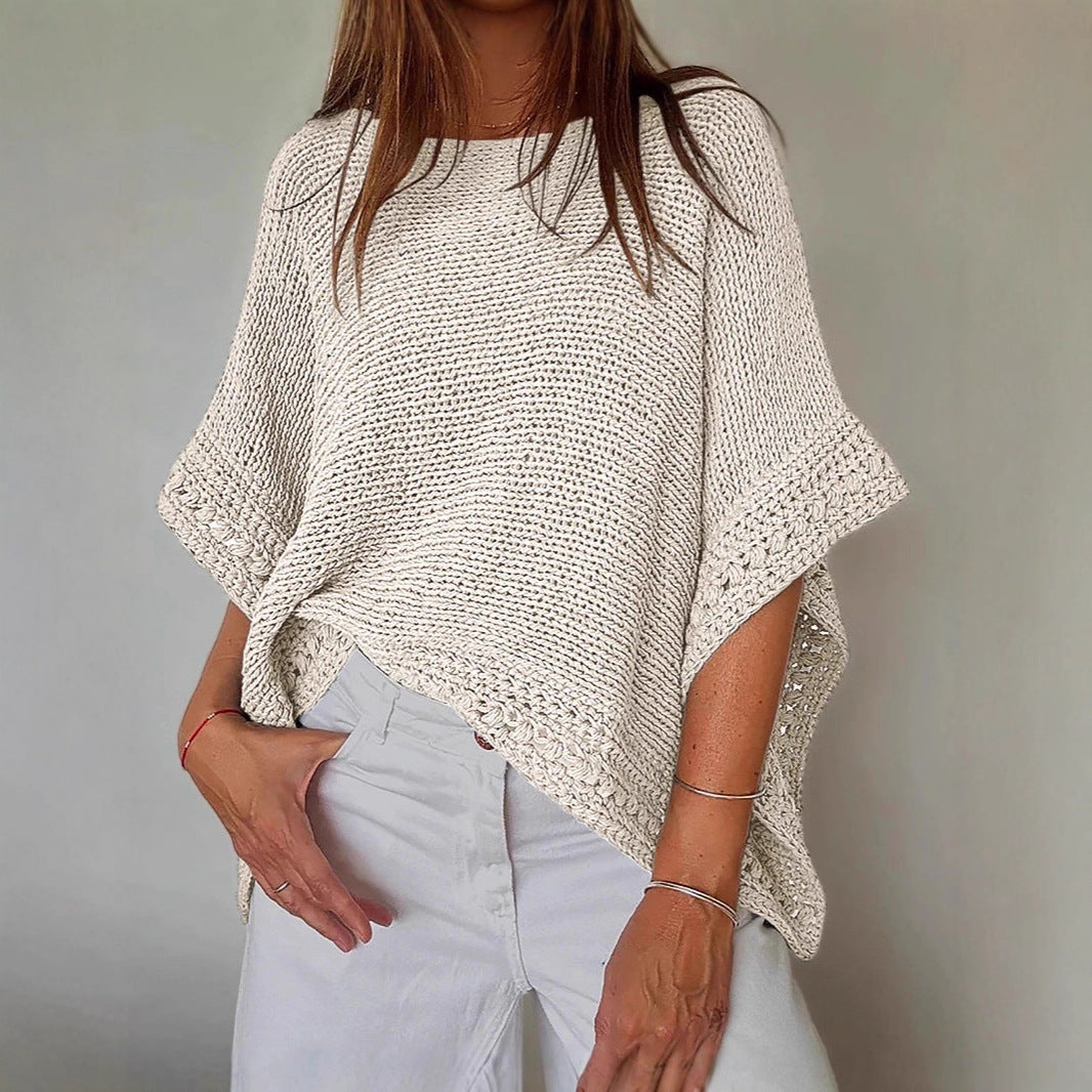 Damen Leichtes Oversize Strickponcho mit Häkelkante Drune