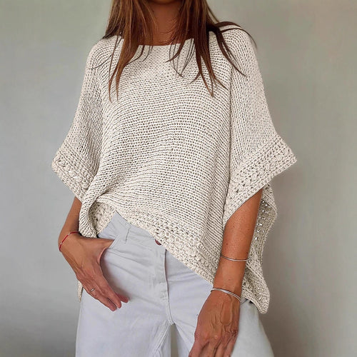 Damen Leichtes Oversize Strickponcho mit Häkelkante Drune