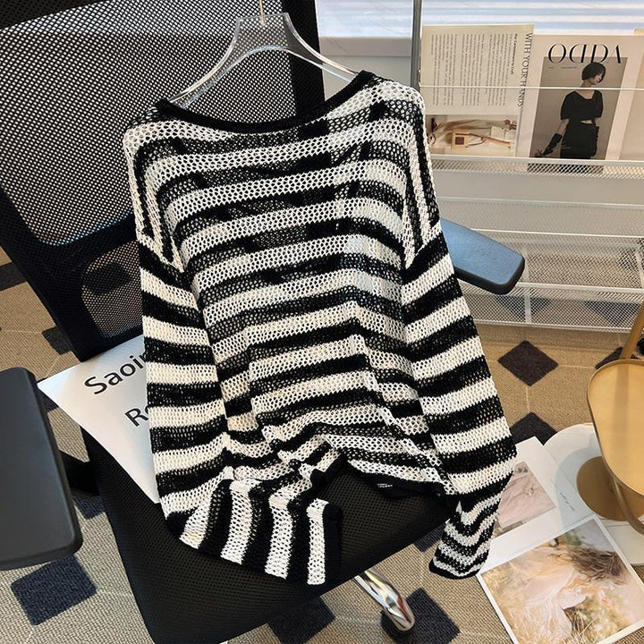 Damen Netzpullover mit offenem Schnitt und tiefem V-Ausschnitt Drune