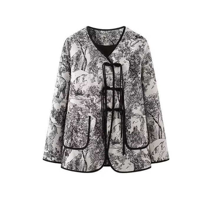 Damen modische Quilted Blazerjacke mit kunstvollem Landhausdruck Drune