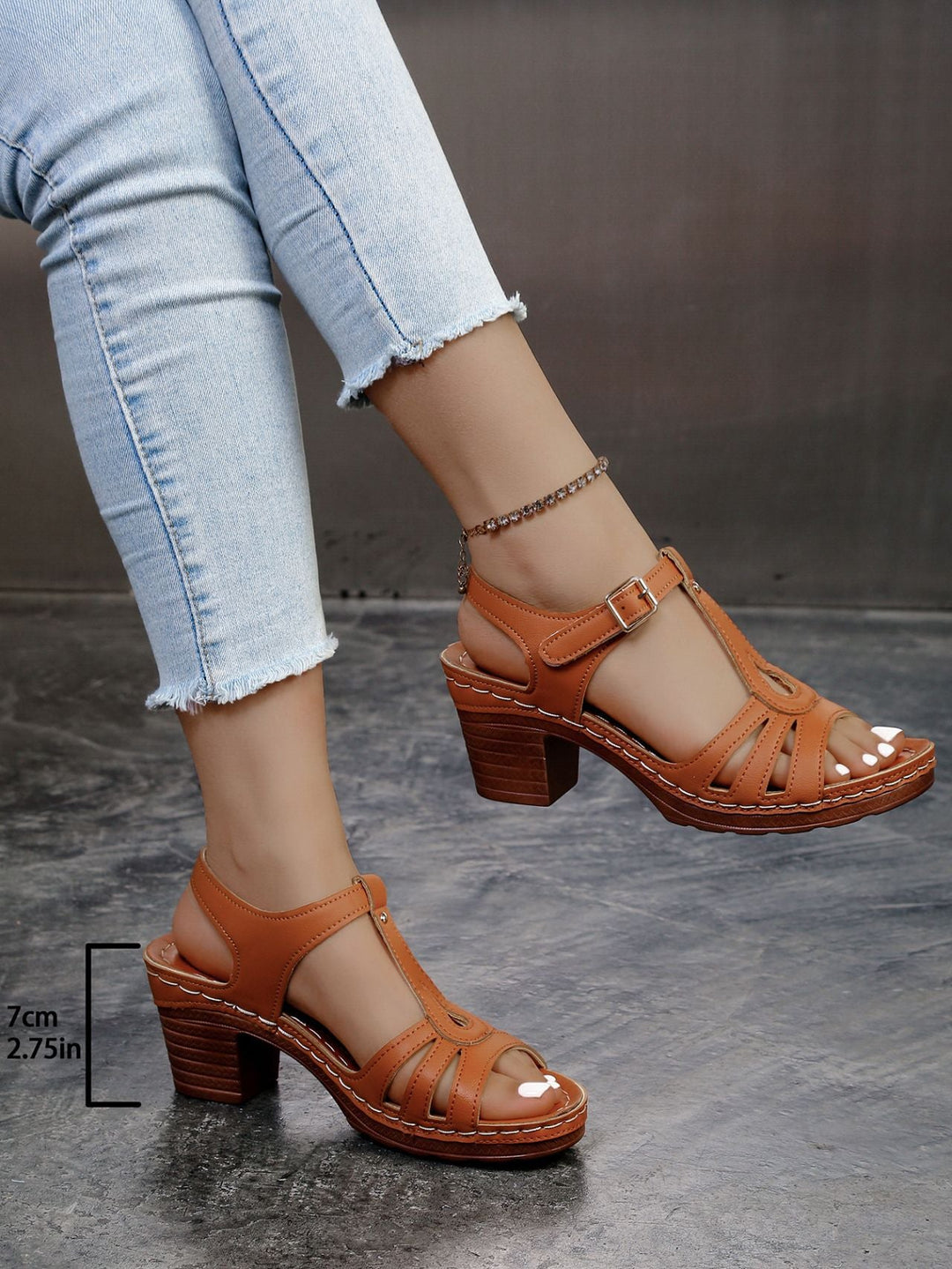 Damen Elegante Riemensandaletten mit komfortablem Blockabsatz und atmungsaktivem Obermaterial Drune