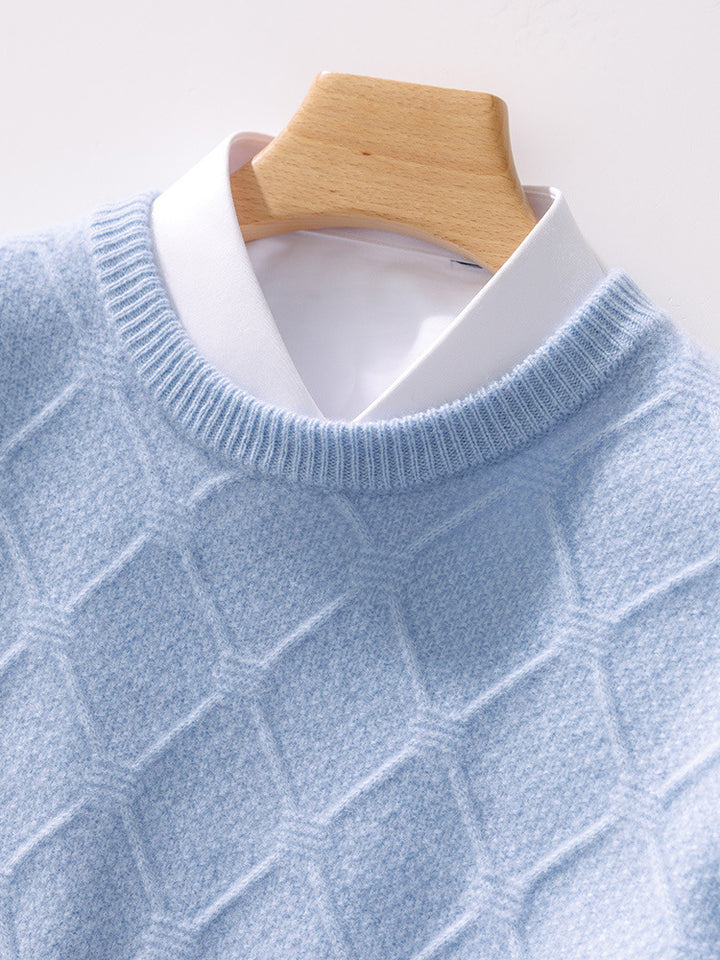 Herren Strukturierter Rauten‑Strickpullover mit Rundhalsausschnitt und kaschmirähnlicher Weichheit Drune