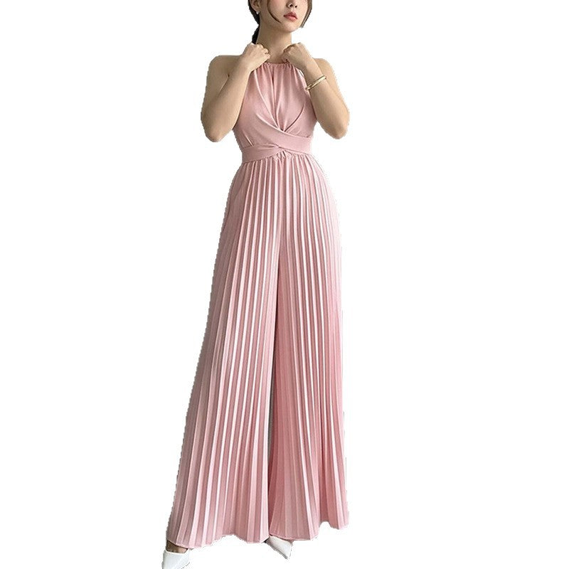 Damen Plissierter Jumpsuit mit tiefem Ausschnitt und Taillierung Drune