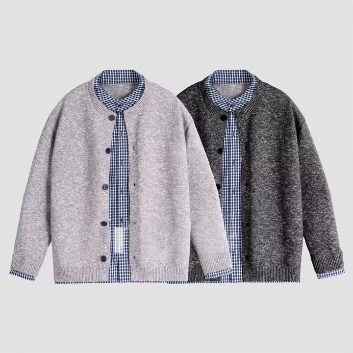 Damen Strickjacke mit modernem Kragen und integrierter Hemdoptik Drune