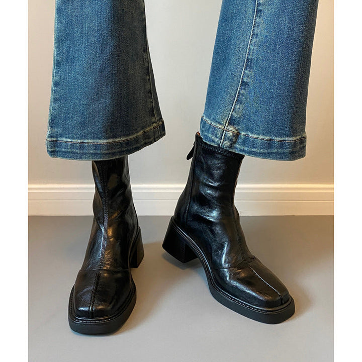 Damen Stiefeletten mit dickem Absatz und Reißverschlussverschluss Drune