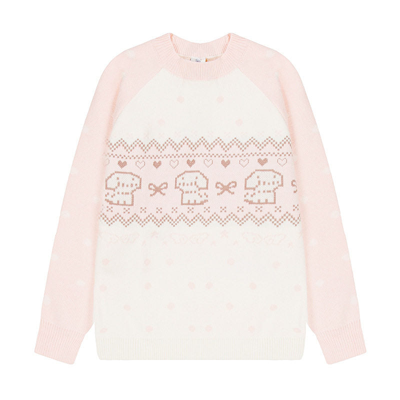 Damen Strickpullover mit Norwegermuster, Raglanärmeln und Rundhalsausschnitt Drune