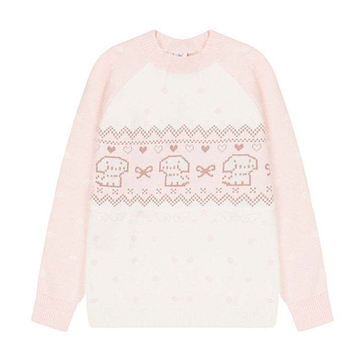 Damen Strickpullover mit Norwegermuster, Raglanärmeln und Rundhalsausschnitt Drune