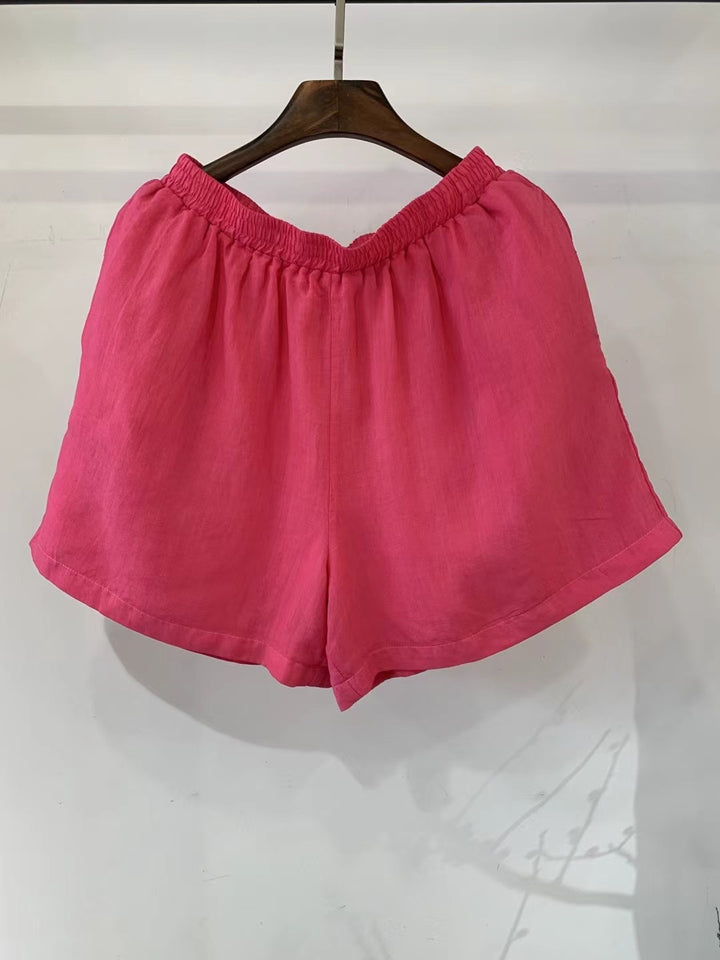 Damen Leichte Hoch-taillierte Leinen Shorts Drune