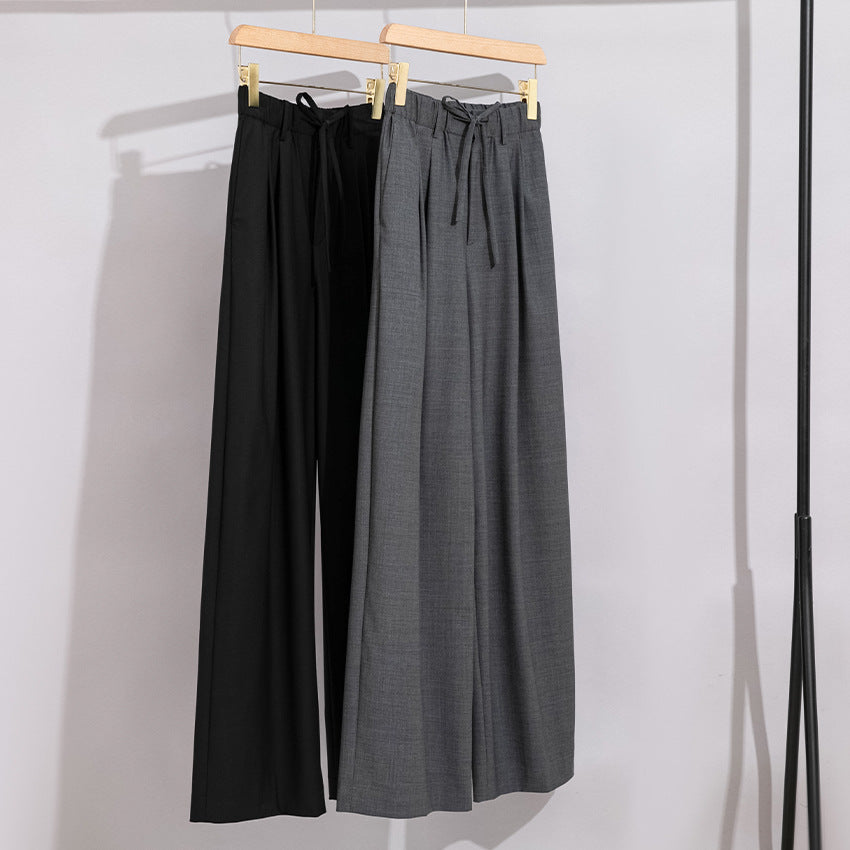 Damen Weite High‑Waist Bundhose mit Tunnelzug und Bügelfalte Drune