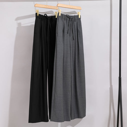 Damen Weite High‑Waist Bundhose mit Tunnelzug und Bügelfalte Drune