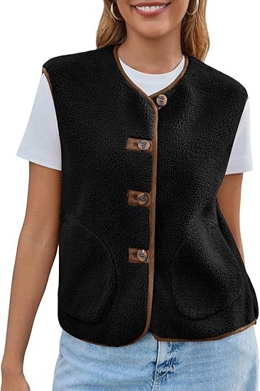 Damen Teddy-Fleeceweste mit Knopfleiste und Eingrifftaschen Drune