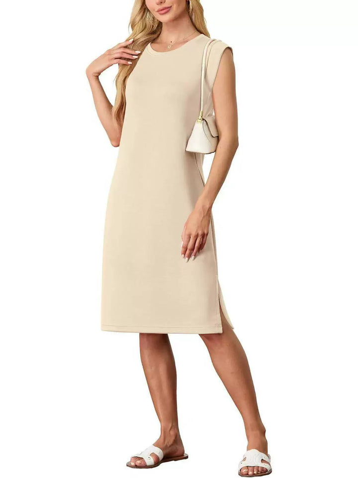 Damen Freizeitkleid mit eleganten Seitenschlitzen und Rundhalsausschnitt Drune
