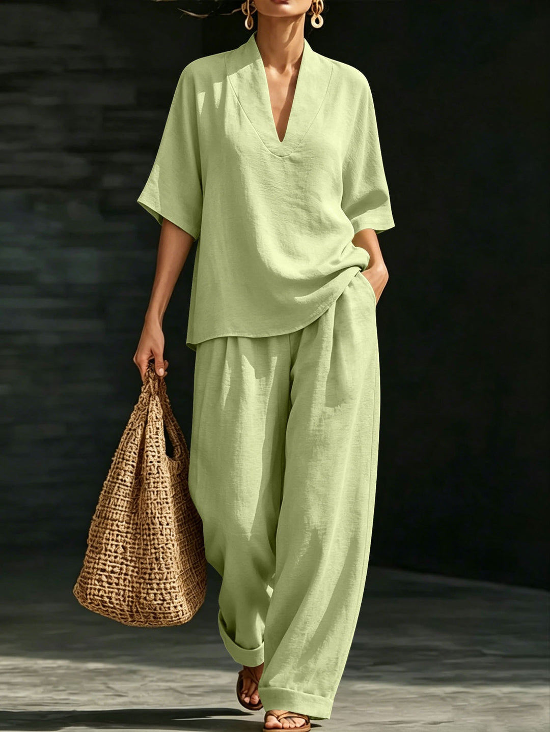 Damen Leichtes Oversize V-Ausschnitt Tunika‑Top mit Kimonoärmeln Drune