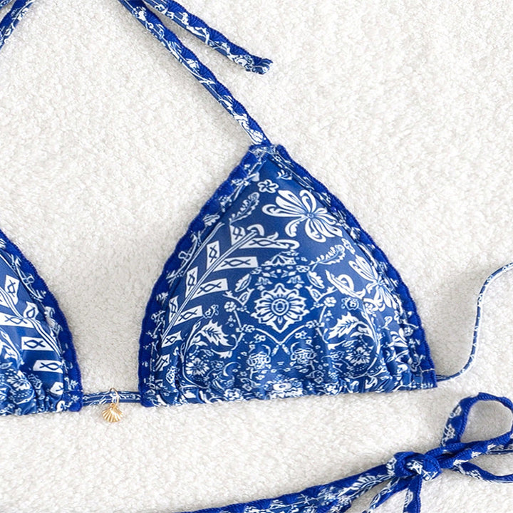 Damen Triangel-Bikini mit verspieltem Muster und eleganten Bindebändern Drune