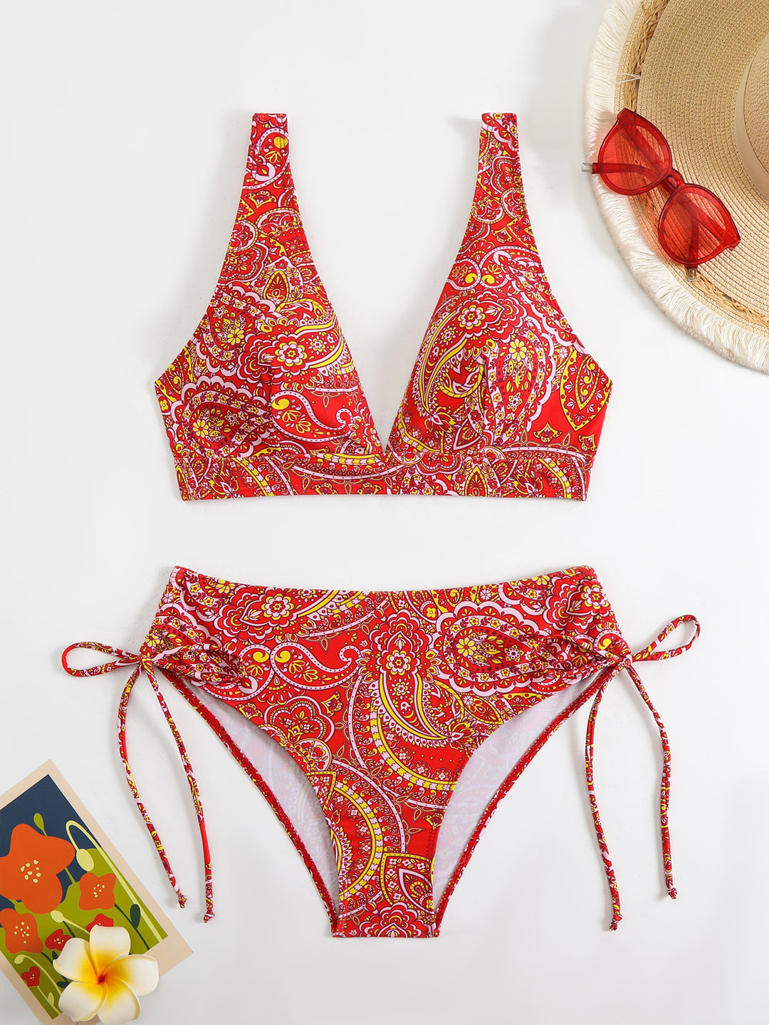 Damen Bikini-Set mit verspieltem Paisleymuster und seitlicher Schnürung Drune
