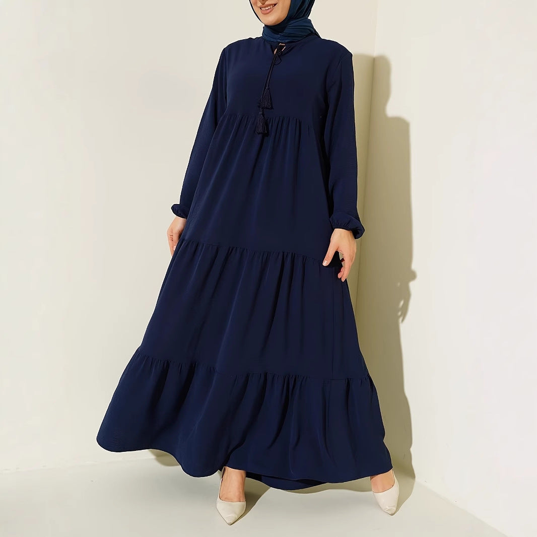 Damen Maxikleid mit voluminösem Rock und feinen Tasseln Drune