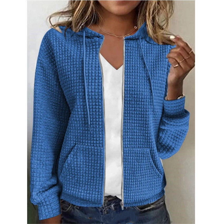 Damen Kapuzenjacke mit Waffelstruktur, Reißverschluss und Eingrifftaschen Drune