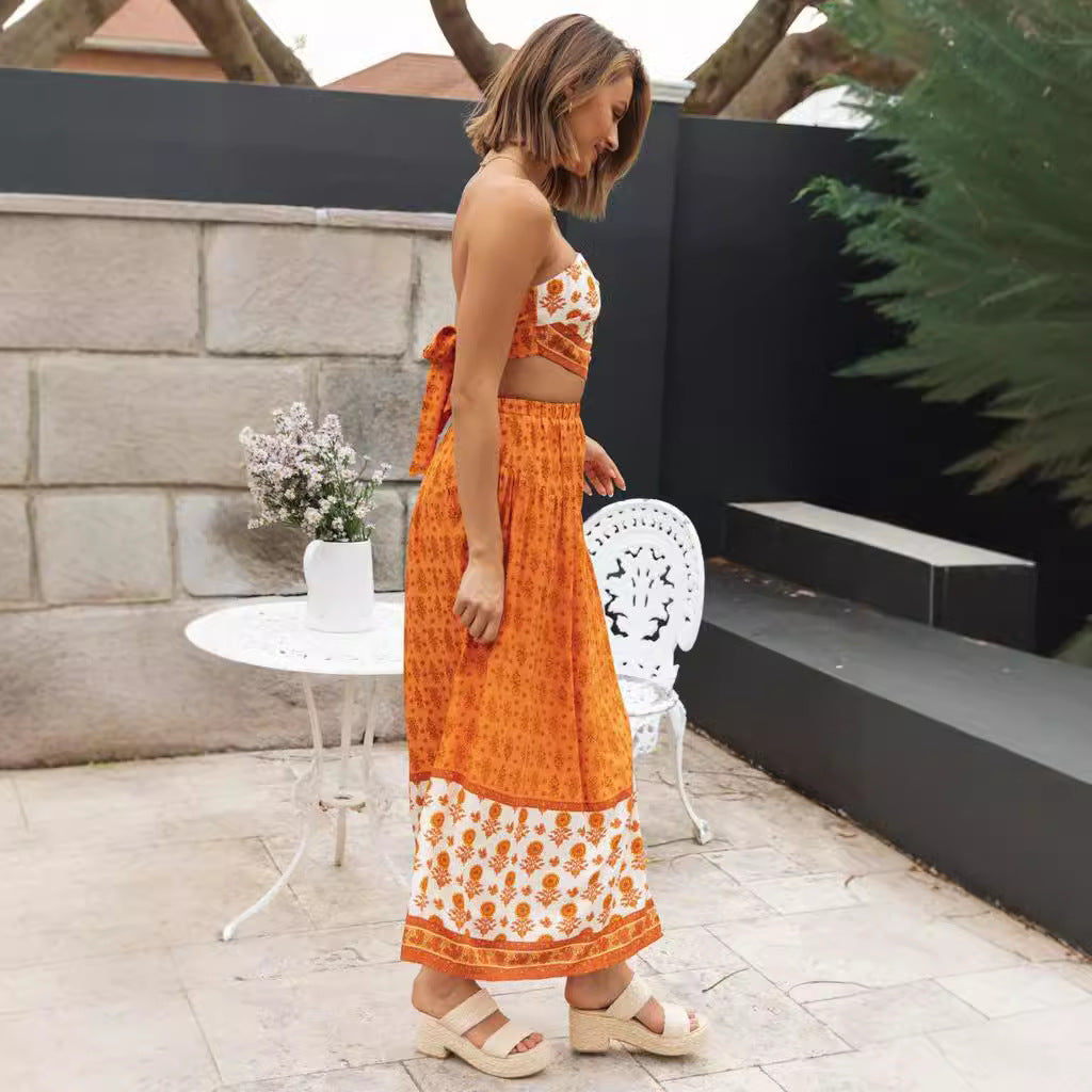 Damen Zweiteiliges Set mit Bandeau-Oberteil und fließendem maxirock Drune