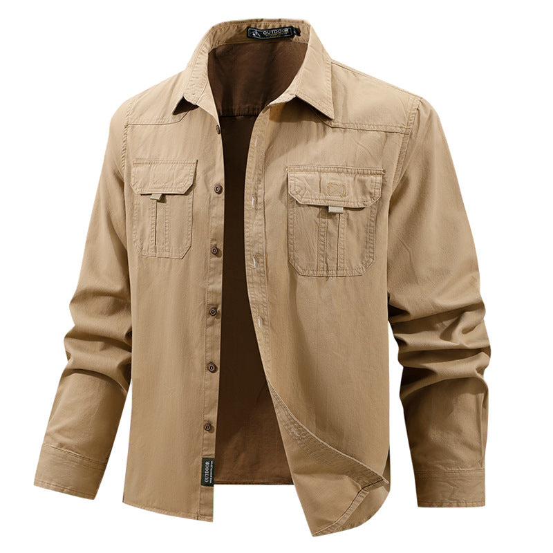 Herren nan leichtes Travel-Hemdjacke mit verdeckter Knopfleiste, aufgesetzten Klappbrusttaschen und knitterarmem Baumwoll-Stretch Drune