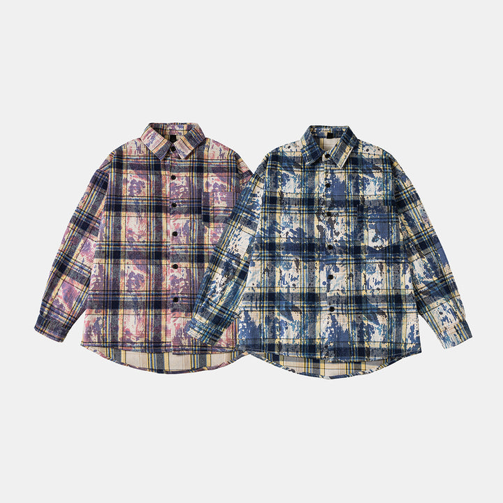 Unisex Overshirt-Hemdjacke im karierten Baumwollmix mit künstlerischem Paint‑Effekt Drune
