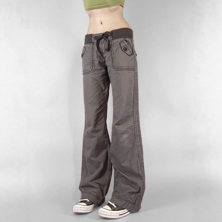 Damen nan Highwaist Schlaghose mit weitem Bein, hohem Bund und Gürtelschlaufen Drune