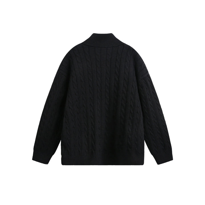 Unisex Grobstrick-Pullover mit Zopfmuster, hohem Stehkragen und Zwei-Wege-Reißverschluss Drune