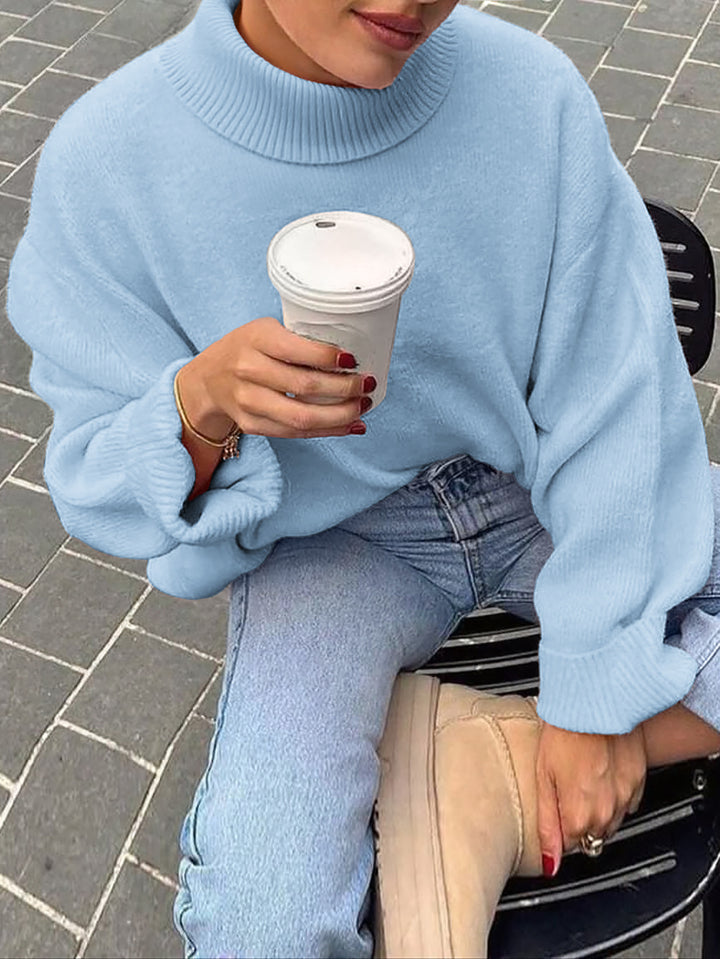 Damen nan oversize Rollkragenpullover mit breitem Rippkragen, voluminösen Ballonärmeln und verlängertem Bündchen Drune