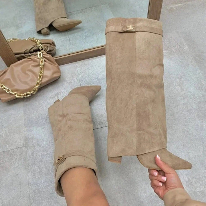 Drune | Elegante Damenstiefel Aus Hochwertigem Suede Mit Goldenen Akzenten