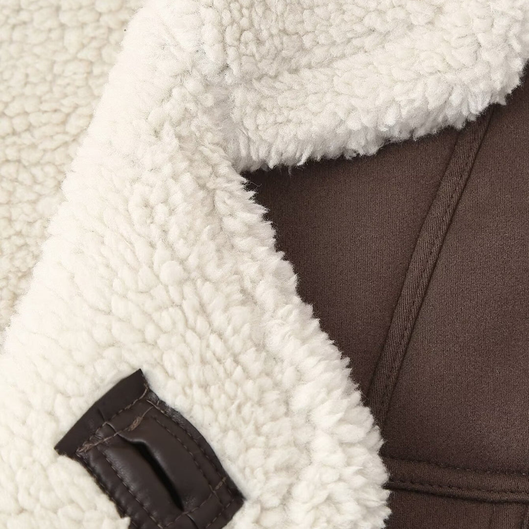 Damen modische Kunstpelzjacke mit umschlagbarem Kragen Drune